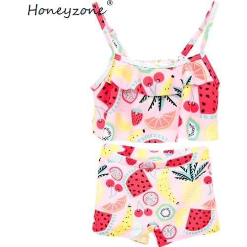 Honeyzone Newborn Infant Ruffle Swimsuit Kid Baby Girls Bikini Set Swimwear Children High Waist Printing Bathing Suit Beachwear