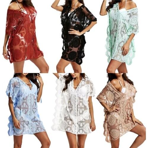 Meihuida Women Solid Color Beach Blouse Short Sleeve Loose Style V-neck Tops Light 2021 New Beach Cover-Ups Swimwear