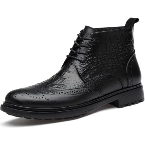 Man Winter Chelsea Boots Fur Warm Male Leather Shoes Design Alligator Clax Mens Dress Boot Genuine Leather Handmade