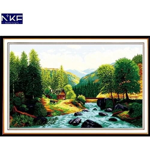 NKF Bridge River Home Stamped Cross Stitch Patterns DIY Kit Needlework Embroidery Sets Chinese Cross Stitch for Home Decor