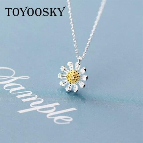 New Adjustable Pendant Necklace 925 Sterling Silver Daisy Flower Necklace Chrysanthemum Birthday Gift for Lover Women Girls