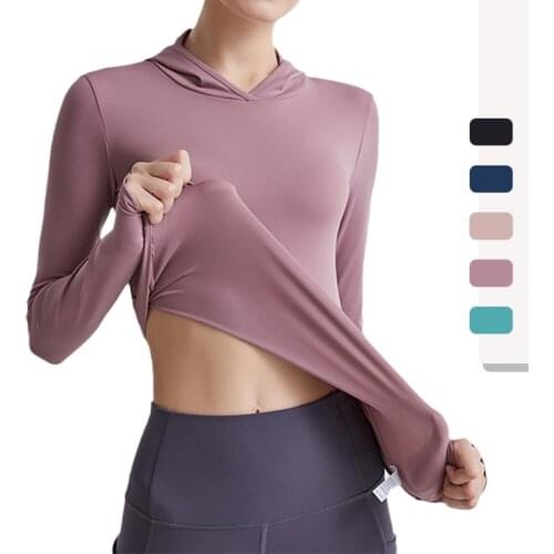 New Womens tracksuit Yoga Coat Clothes Quick Dry Fitness Running Hoodies Thumb Hole Sportswear Gym Workout Hooded Top