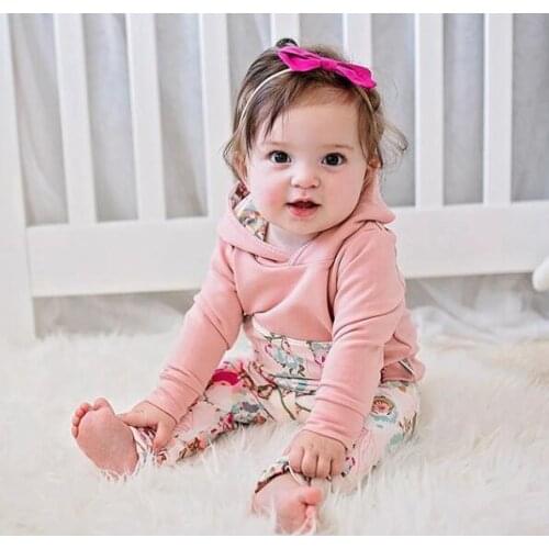 Autumn and winter childrens solid color floral cute cotton sweater suit pullover casual pants