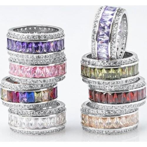 Luxury Jewelry Europe and America Princess Cut 12 CT Multi-color Zircon Silver Color Engagement Rings wedding Rings Party Rings