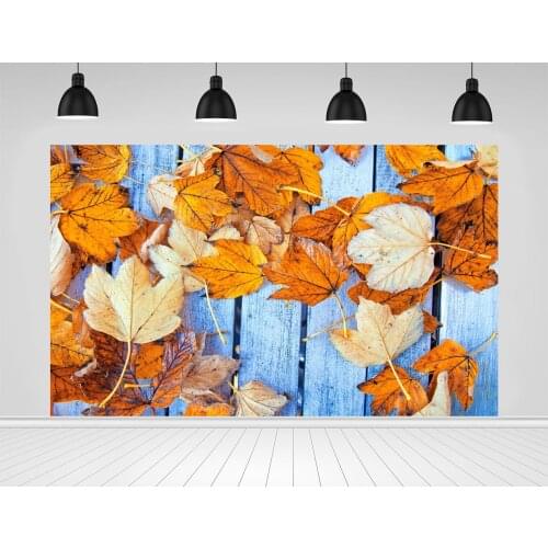 Scopiso Blue Wooden Board Backdrop Falling Autumn Leaves Background Birthday Wedding Holiday Party Decoration Photo Studio Props