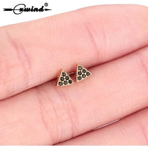 Cxwind Boho Gold Stud Earrings Triangle Geometric Small Crystal Pave Earrings For Women Korean Earrings 2019 brincos Jewelry