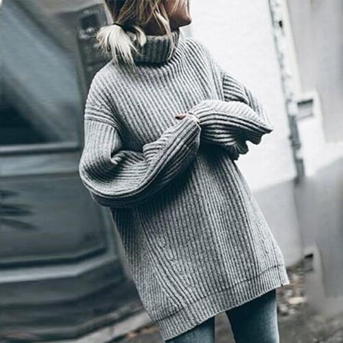 Oversized Loose Tutleneck Women Sweater Top Lazy Style Casual Thicken Long Sleeve Knitted Sweaters