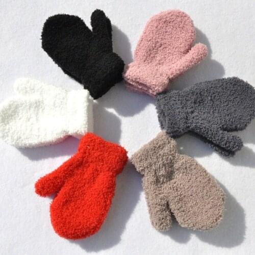 Warmom Plush Thick Warm Baby Gloves Winter Plus Velvet Mittens Children Kid Coral Fleece Full Finger Gloves For 1-4Y Kids Gloves