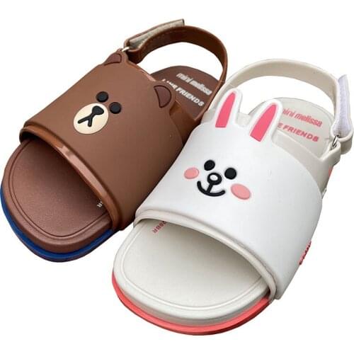 2021 mini Melissa Cartoon Bear Rabbit Shoes Summer Beach Shoes Childrens Flat Sandal Bunny Chicken Melissa Shoes