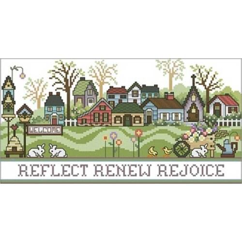 Spring town patterns counted 11CT 14CT 18CT Cross Stitch Set DIY Cross-stitch Kits Embroidery Needlework Home Decor