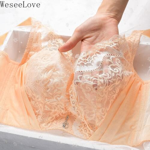 WeseeLove 115E Push Up Bra Plus Size Breathable Ultra-thin Wire Free Thin Lace Bralette Sexy Lace Brasier Lingerie for Women