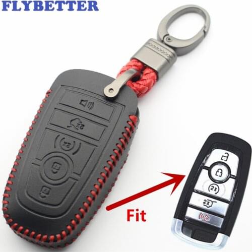 FLYBETTER Genuine Leather 5Button Key Fob Protector Keyless Entry Cover For Ford Fusion/Explorer/Escape/Edge/F-150/Mustang L421