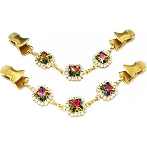 Cardigan Clip Button Chain Gold Shawl Sweater Buckle Colorful Crystal Women Wedding Brooch Cinch Dress Hook Collar Pins