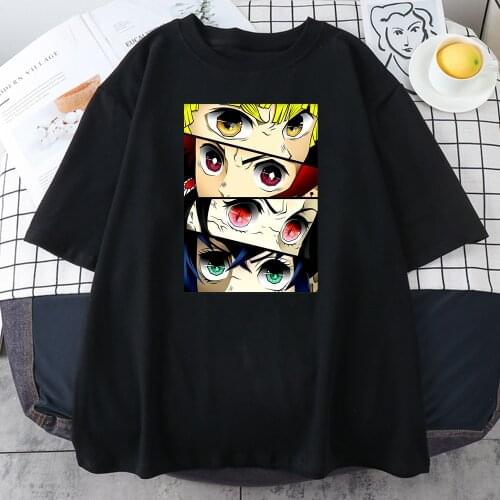 Demon Slayer Harajuku Anime Print T Shirts Women Fashion Summer Short Sleeve Loose O Neck Streetwear Tee Shirts Female Plus Tops