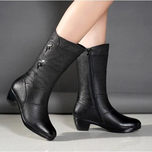 2021 Womens Boots Thick-heeled Boots Mothers Cotton Shoes Large Size Womens Zip Warm Knight Boots Autumn Winter Womens Shoes