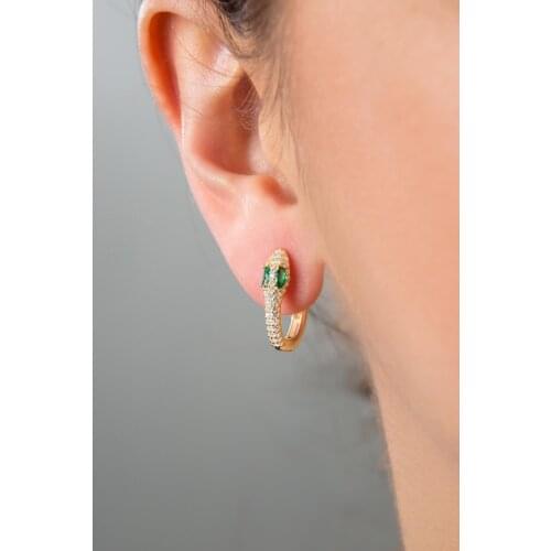 Womens Green Eyes Snake Model 925 Sterling Silver Earrings Elegant Design Pleasing Appearance Quality Different Design Convenient 2021 Trend Style new