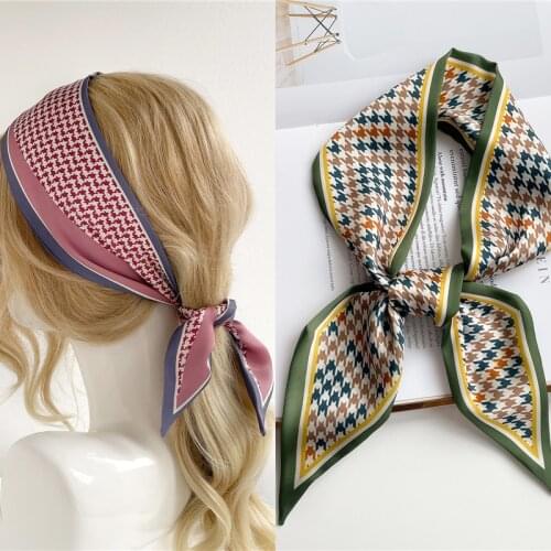Women Silk Skinny Scarf Houndstooth Soft Hair Band Bag Wrist Satin Ribbon Girls Headband Foulard Neckerchief for Ladies 2021 New