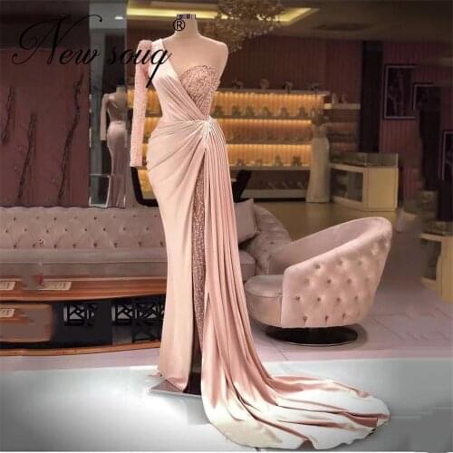 Pink Beading Dubai Arabic Evening Dresses For Weddings Robe De Soiree 2021 Long Prom Dresses Long Celebrity Women Party Gowns