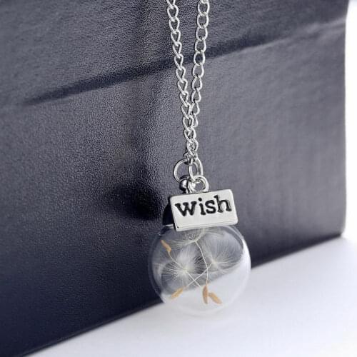 Women Necklace Dandelion Glass Ball Pendant Necklace Charm Trendy Natural Dandelion Pendant Transparent Lucky WISH Glass Ball