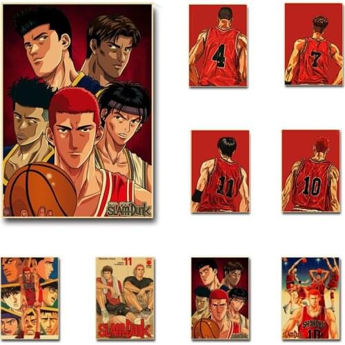 Famous Japanese Basketball Anime Kraft Paper Poster Slam Dunk Character Wall Sticker for Home Bar Fashion Decorative Painting