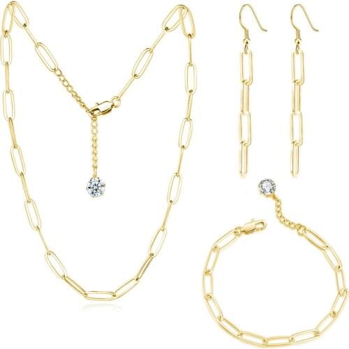 Gold Color Stainless Steel Chain Jewelry Set For Women Hip Hop Womens Accessories Simple Aesthetic With Zircon Wholesale S544