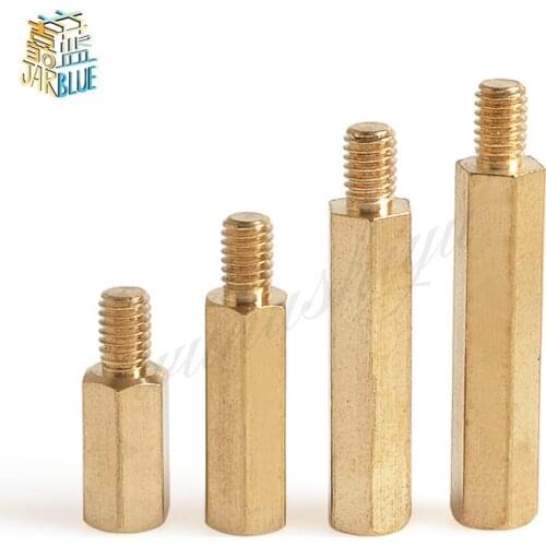 100pcs 3mm Thread M3 Hex Brass Standoff Spacer Male to Female Brass spacing screws pillar M3*4/5/6/7/8/9/10/11/12/13/14/16+4mm