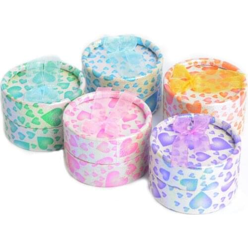 12pcs/lot 5.3x3.8cm Heart Mix Color Round Jewelry Packaging Ring & Earring Gift Box, Paper Ring Box Christmas Wedding Gift Box