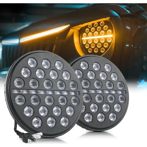 MICTUNING 2pcs 7" 80W Headlight Led Work Light Bar DRL Daytime Running Light Streamer Flow Amber Turn Signal for J-eep Wrangler