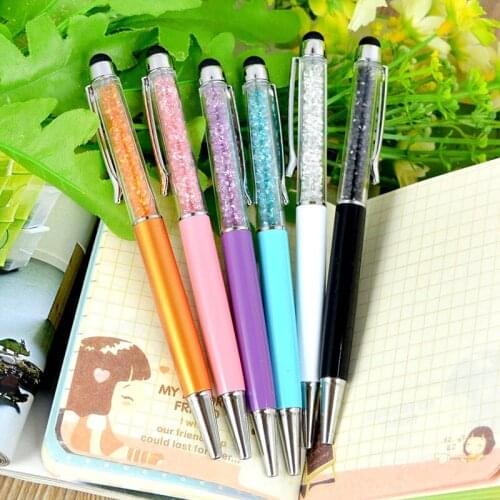 1Pcs Beauty 2 In 1 Crystal Diamond Ballpoint Pens Stationery Black Ink Color Bright Crystal Elements Ballpoint Pen High Quality