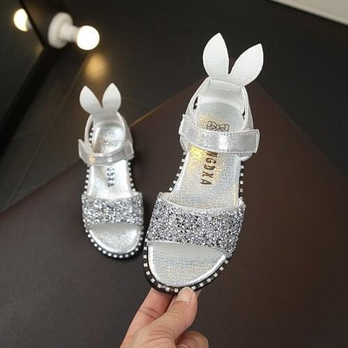 2020 Toddlers Girl Sandals Children Beach Shoes Girl Fashion Rhinestone Bling With Rabbit Ear Sweet Princess Cute Soft Sandals