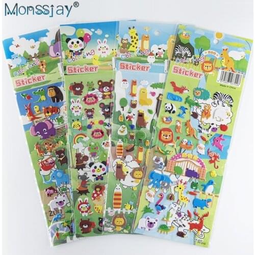 4 Sheets/set zoo animals cartoon lovely stickers 3D waterproof bubble foam sticker for kids DIY toy loptop wall decoration