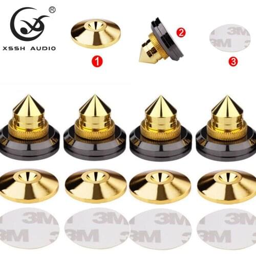 4pcs/8pcs HiFi XSSH audio YIVO Solid Steel Speaker Spike Isolation Feet Brass Cone CD Amplifier Stand Pad