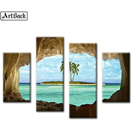 5d diamond painting seascape view diamond embroidery full square 3d mosaic sticker living room decoration 1 set 4pcs