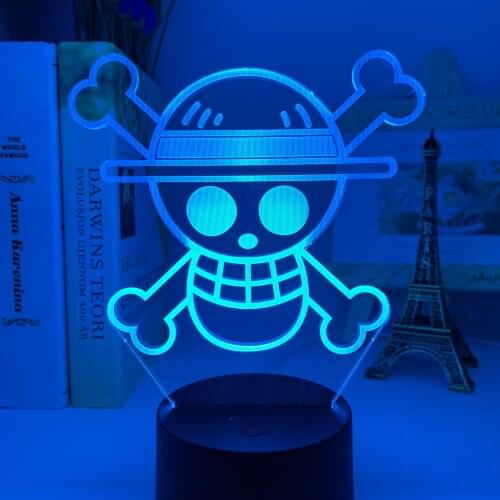 3D Anime One Piece LOGO Kids Night Light LED Touch Sensor Colorful Nightlight for Child Bedroom Decoration COOL Desk Lamp Gift