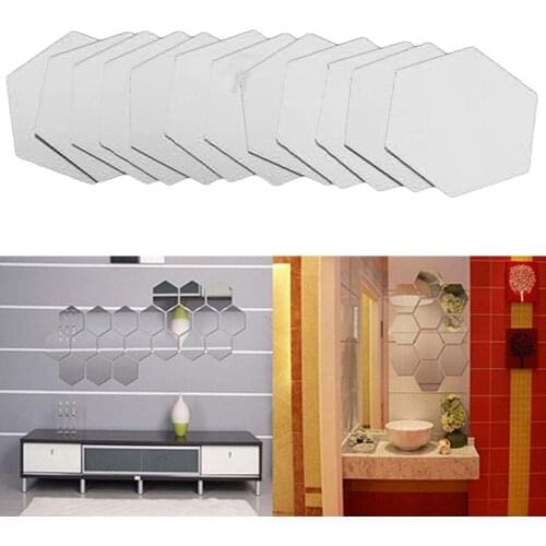 12Pcs Acrylic Mirror Wall Stickers Hexagonal Self Adhesive Mirror Stickers DIY Art Wall Decor Stickers Living Room Home Decor