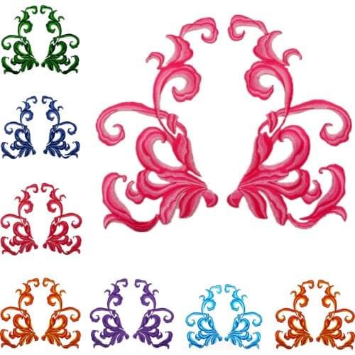 Multi Colors Flower Embroidered Patches Iron On Dress Costumes Cosplay Mirror Pairs Fabric Appliqued 25.5-13cm