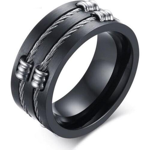 Beichong New Fine Mens Black Moya Stainless Steel Cool Wire Rings For Male Outdoor sports jewelry