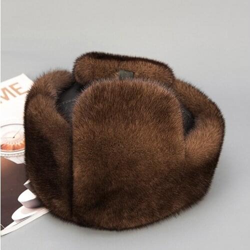 Free Shipping New Genuine Mink Fur hat Real fur cap Mens Mink fur hat Winter 3 colors Wholesale Retail OEM