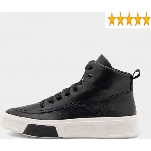 Thick Rome Genuine Bottom Leather High-Top Mens Casual Shoes Heighten Lace Up Round Toe Rubber Sole Natural Cowhide Ankle Boots
