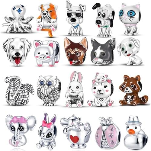 Animal Charm 925 Sterling Silver Ladybug Elephant Charms Beads fit Original Pandora Bracelet Bangle Silver 925 Jewelry Making