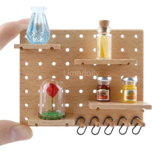 1/12 Scale Wooden Miniature Dollhouse Pegboard Shelf Mini Furniture for BJD OB11 Doll House Kitchen Accessories Toy