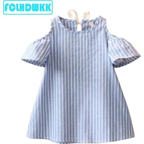 Kids Dresses For Girls stripe Fashion Summer Children Baby Girls Dress Cotton Casual Short Sleeve Striped Off Shoulder Dresses