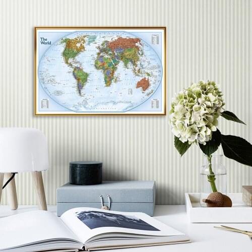84*59cm Map of The World with Details Spray Canvas Painting Wall Art Poster Living Room Home Decor School Supplies