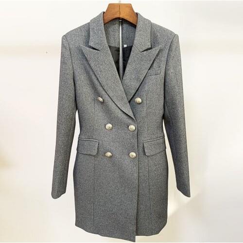 Classic 2021 Women Blazer Fashion Elegant Double Breasted Silver Clasp Long Sleeve Shawl Collar Office Ladies Suit Jacket Dress