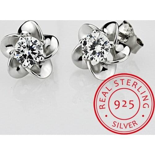 Hot Sale 925 Sterling Silver Plum Flower Zirconia Stud Earrings For Women oorbellen Valentines Day present S-E42