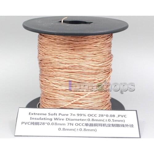 LN007013 5m Extreme Soft Pure OCC 28*0.08mm PVC Crystal Diameter OD: 0.8mm(+-0.5mm) DIY Audio Headphone Earphone Bulk Wire Cable