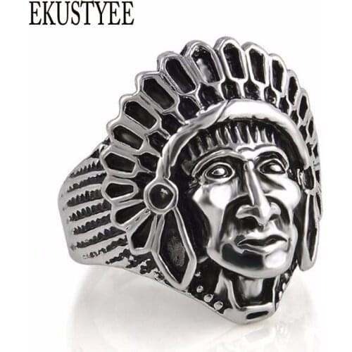 Exaggeration Men Indian Face Rings Steampunk Biker Bague Antique Silver Tibet Tone Aneis Male Jewelry free shipping
