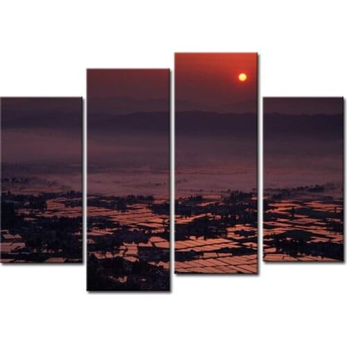 Modular Pictures The Village in Sunset Modern Landscape Canvas Prints Artworks Country Scene Spray Printing Paintings on Canvas