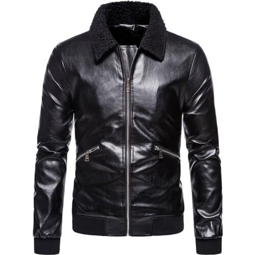 Mens Leather Jacket Faux Fur Collar Coats Autumn Winter Motorcycle Leather Jacket Men Fashion Bomber PU Coat High Quality