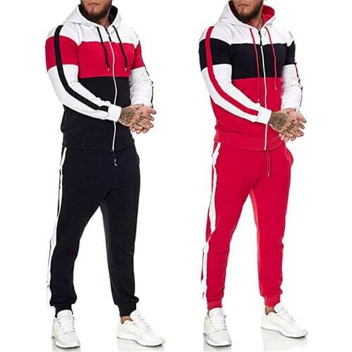 Mens Tracksuit 2 Piece Casual Pant Hoodie Jacket Sweatsuit Sport Sweatshirt Set Slim Fit 5Colors New 2021